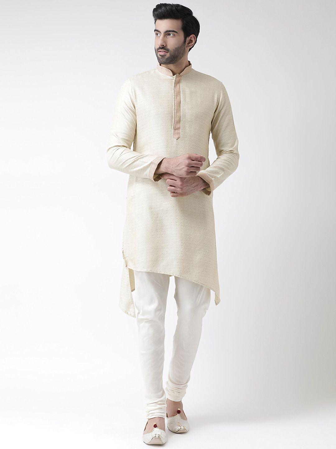 kisah men white thread work kurta with churidar