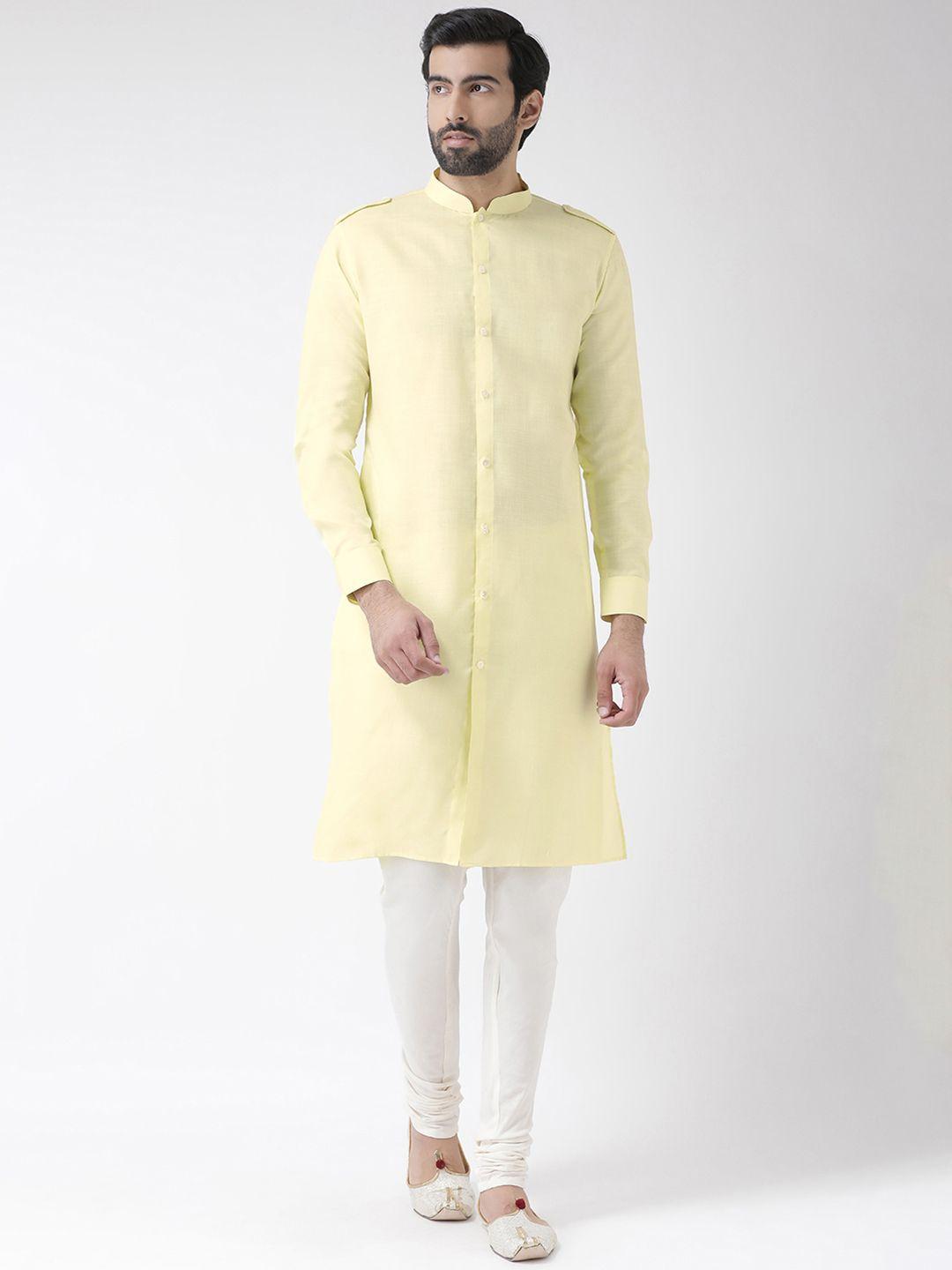 kisah men yellow & white solid kurta with churidar
