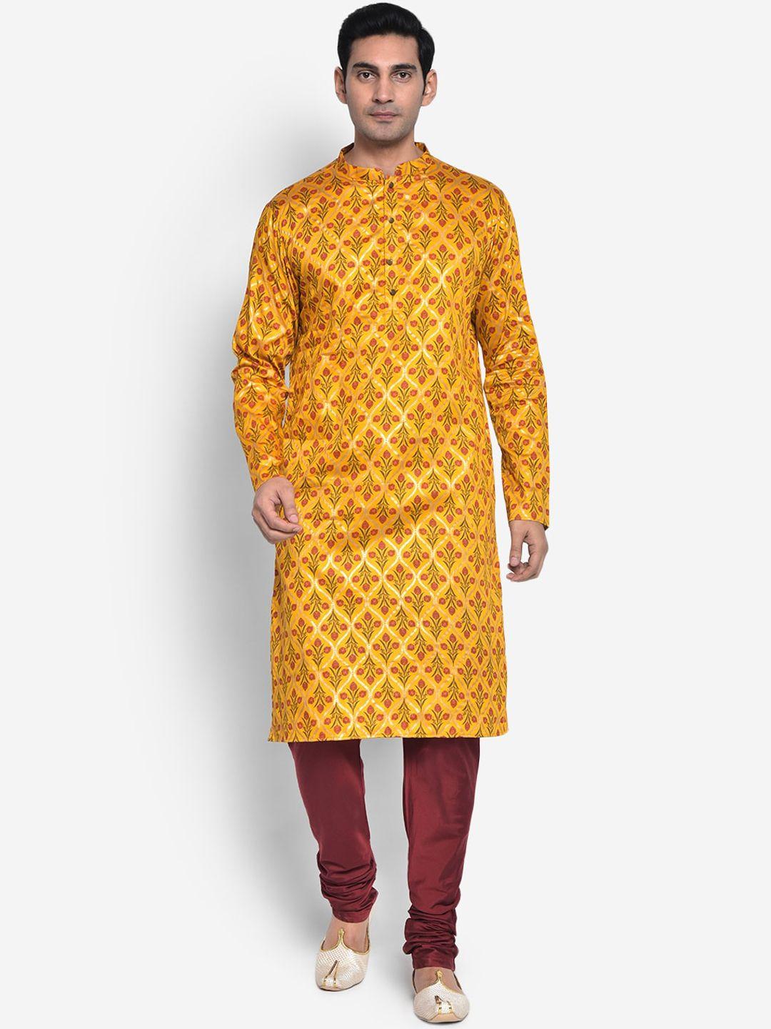 kisah men yellow ethnic motifs printed kurta