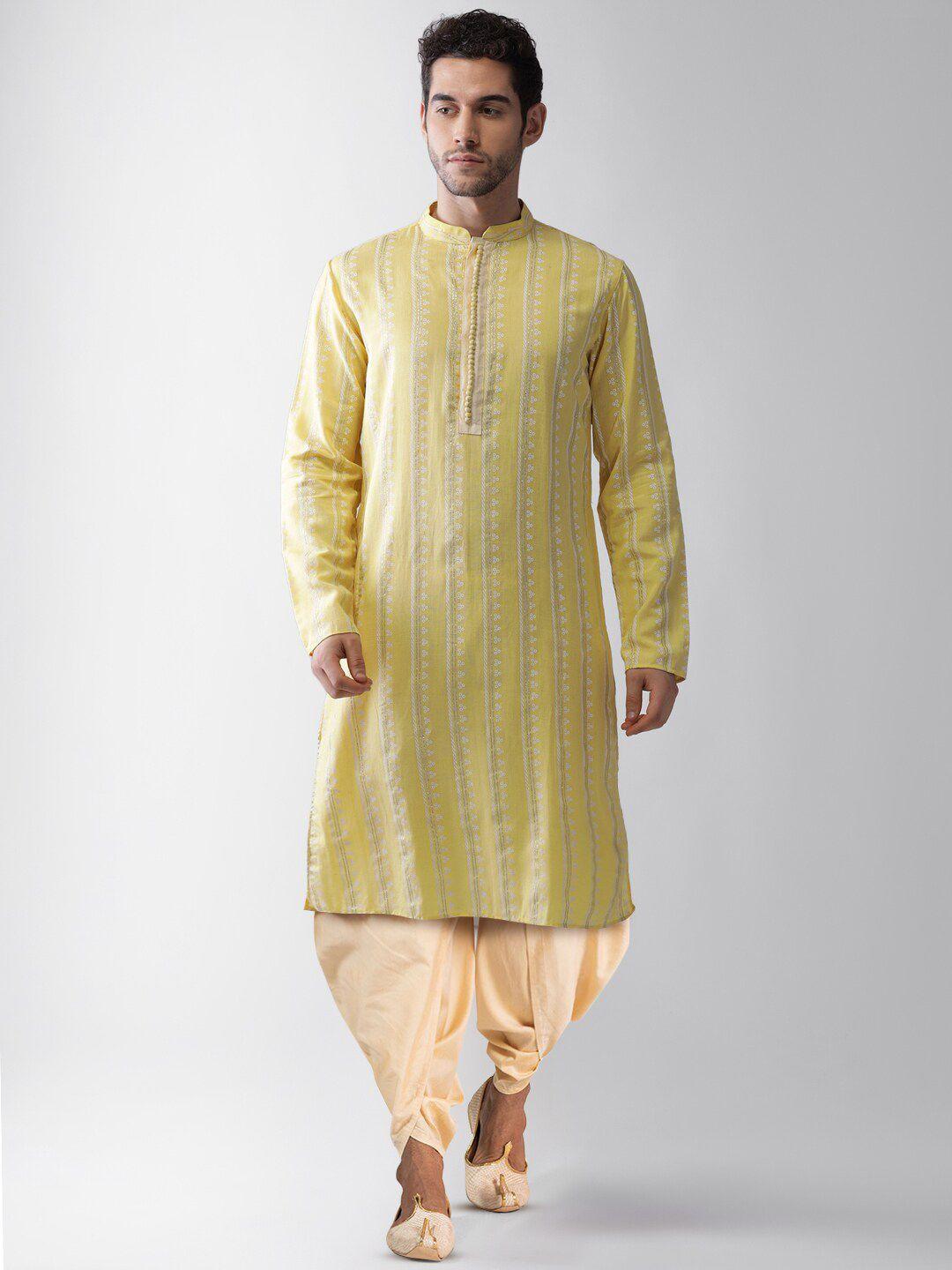 kisah men yellow ethnic motifs printed regular kurta with dhoti pants