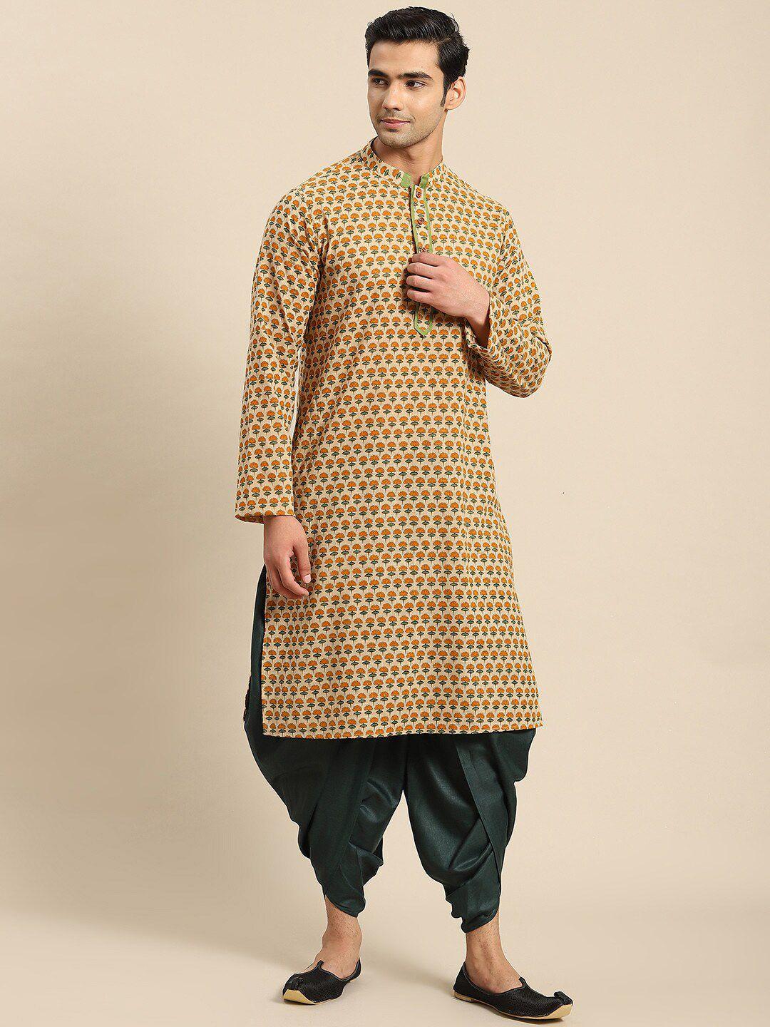 kisah men yellow geometric printed kurta