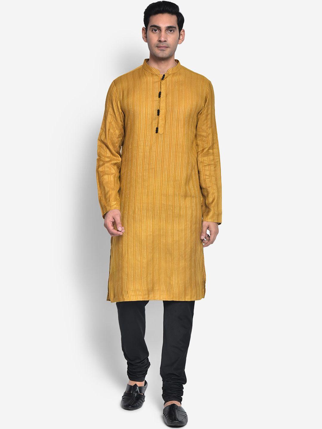 kisah men yellow striped kurta