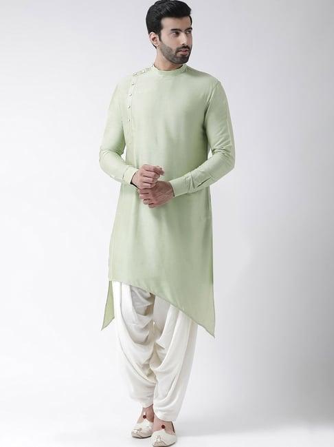 kisah mint green & white regular fit kurta bottom set