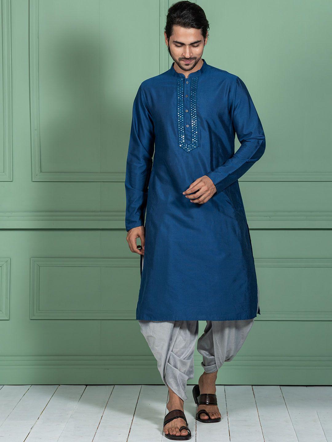 kisah mirror work mandarin collar straight kurta with dhoti pants