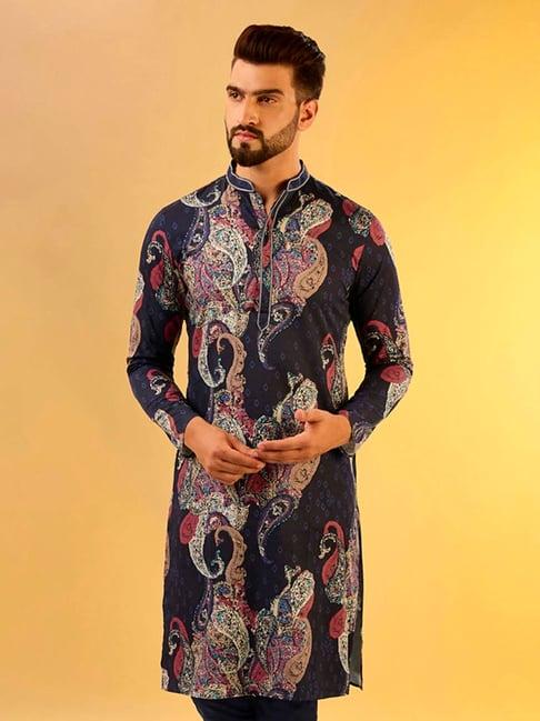 kisah navy regular fit paisley print kurta