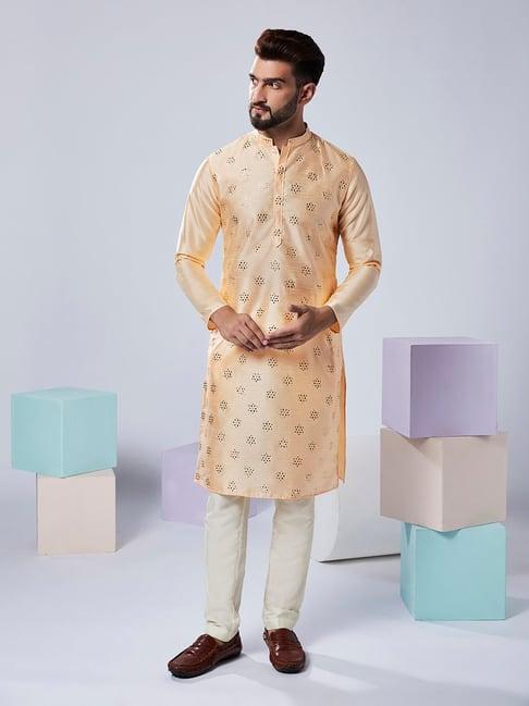 kisah nude & off white regular fit embellished kurta & pants set