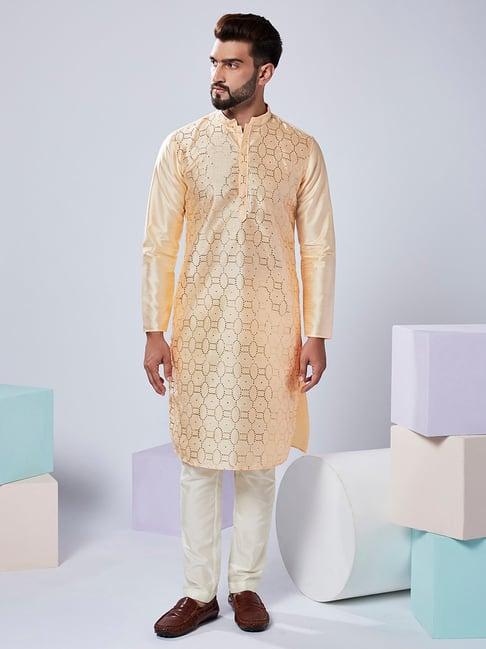 kisah nude & off white regular fit embellished kurta & pants set