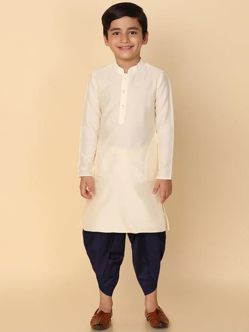 kisah off white & navy solid full sleeves kurta with dhoti