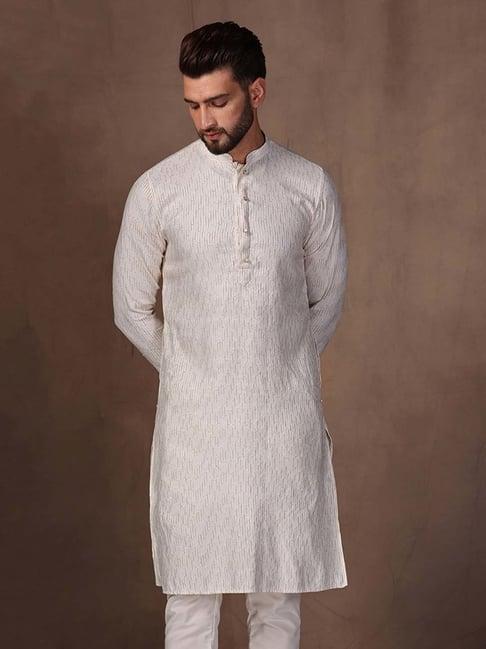 kisah off white regular fit embroidered kurta