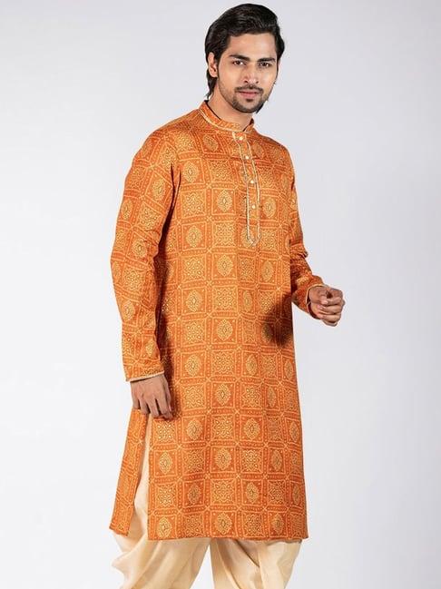 kisah orange cotton regular fit printed kurta