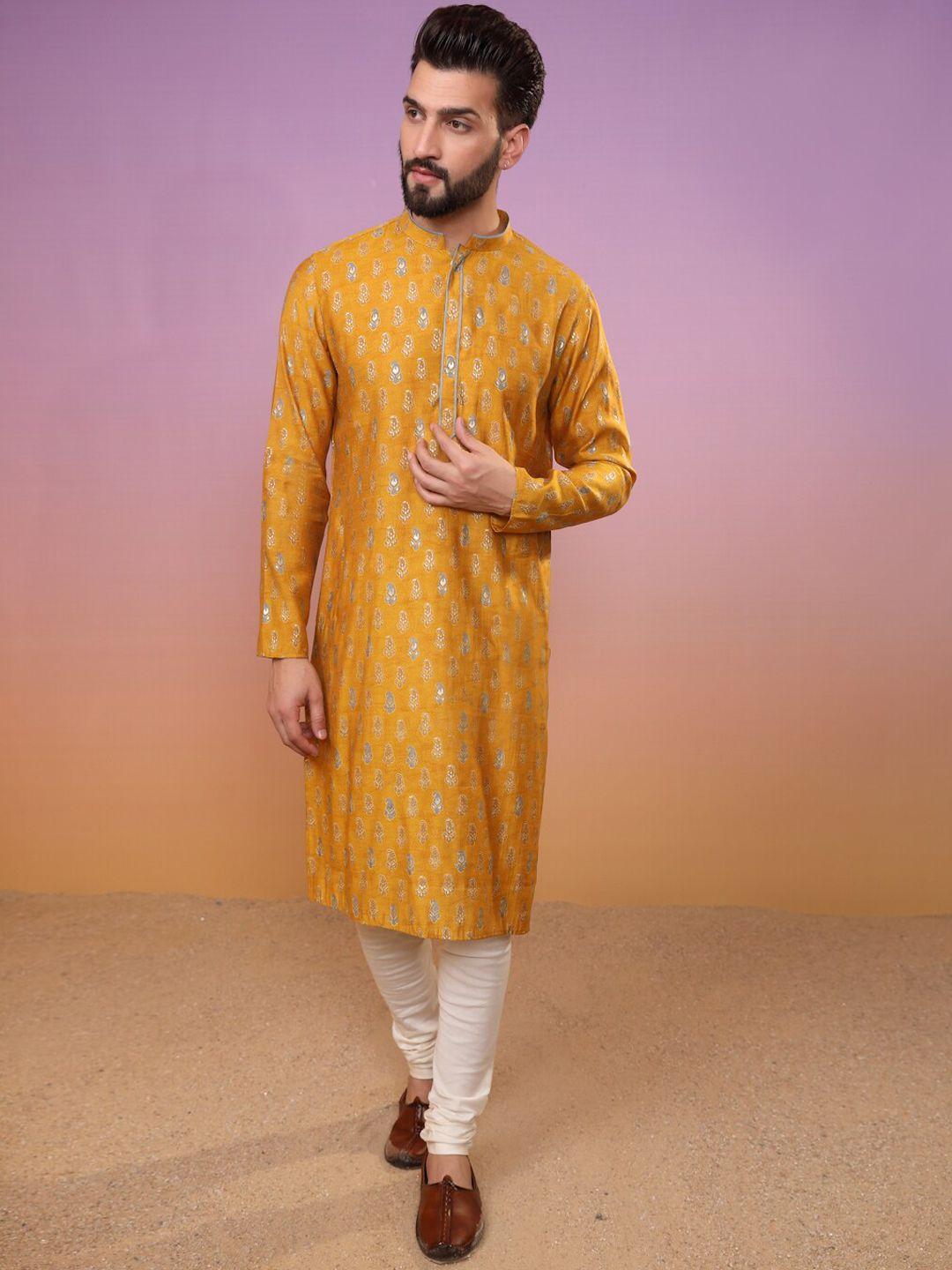 kisah paisley printed mandarin collar kurta with churidar