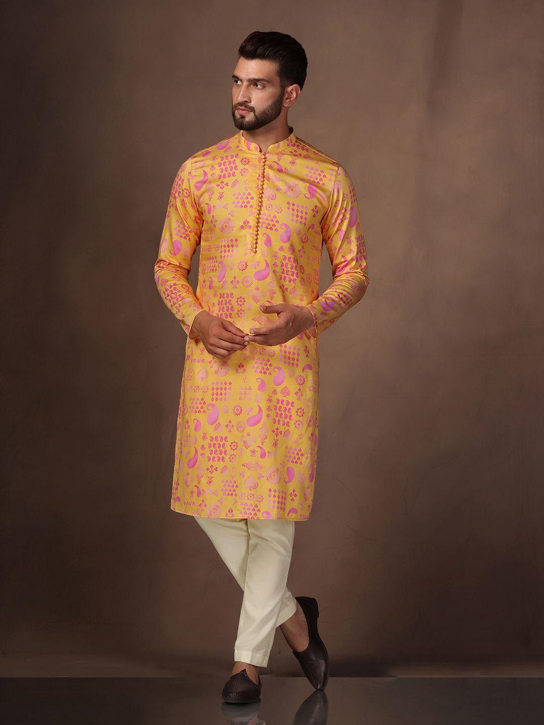 kisah paisley printed mandarin collar kurta with trousers