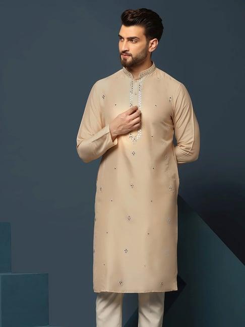 kisah peach cotton regular fit embroidered kurta