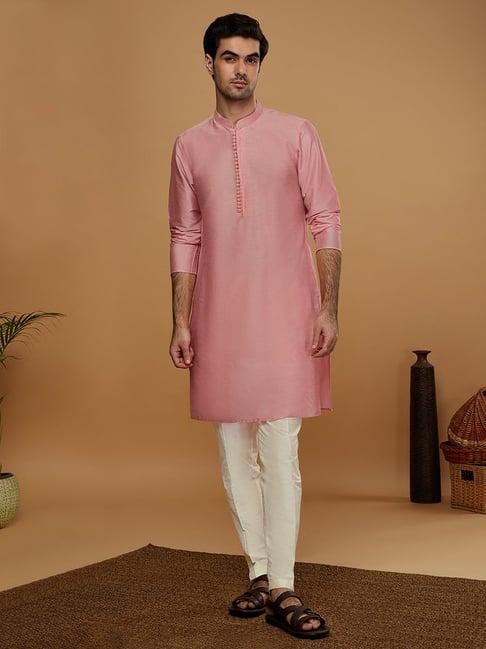 kisah pink & cream regular fit kurta & pants set