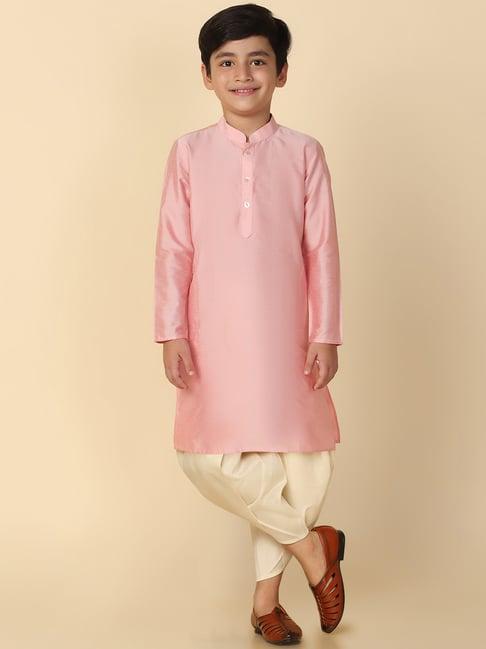 kisah pink & cream solid full sleeves kurta with dhoti