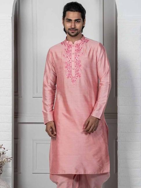 kisah pink cotton regular fit embellished kurta