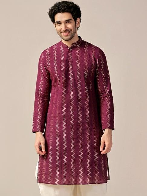 kisah pink cotton regular fit embroidered kurta