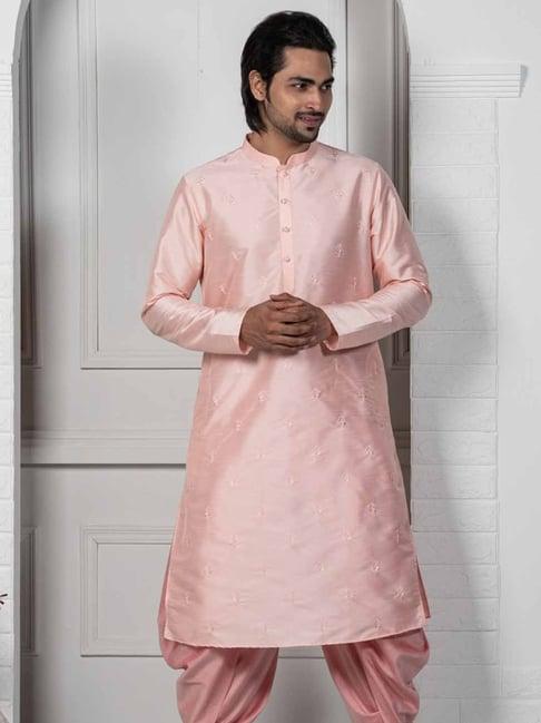 kisah pink cotton regular fit floral print kurta