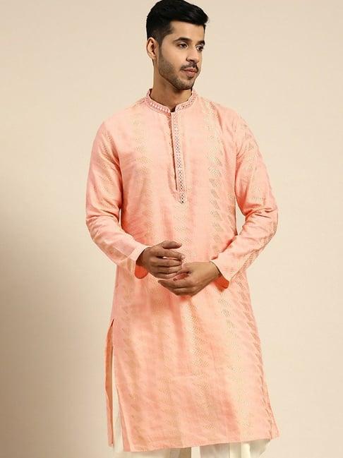 kisah pink cotton regular fit printed kurta