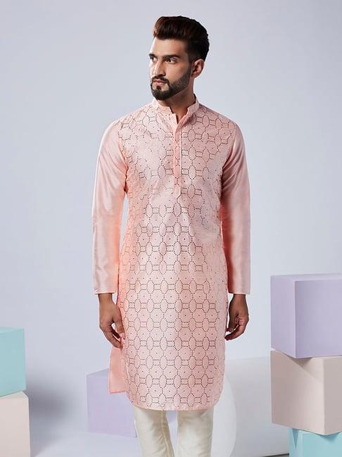kisah pink regular fit embellished kurta