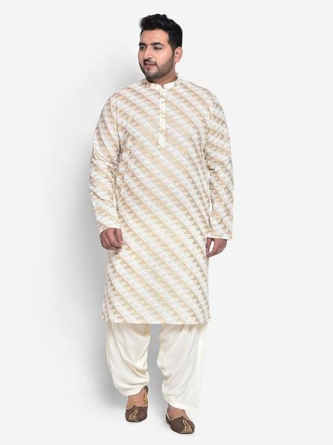 kisah plus beige regular fit printed kurta bottom set