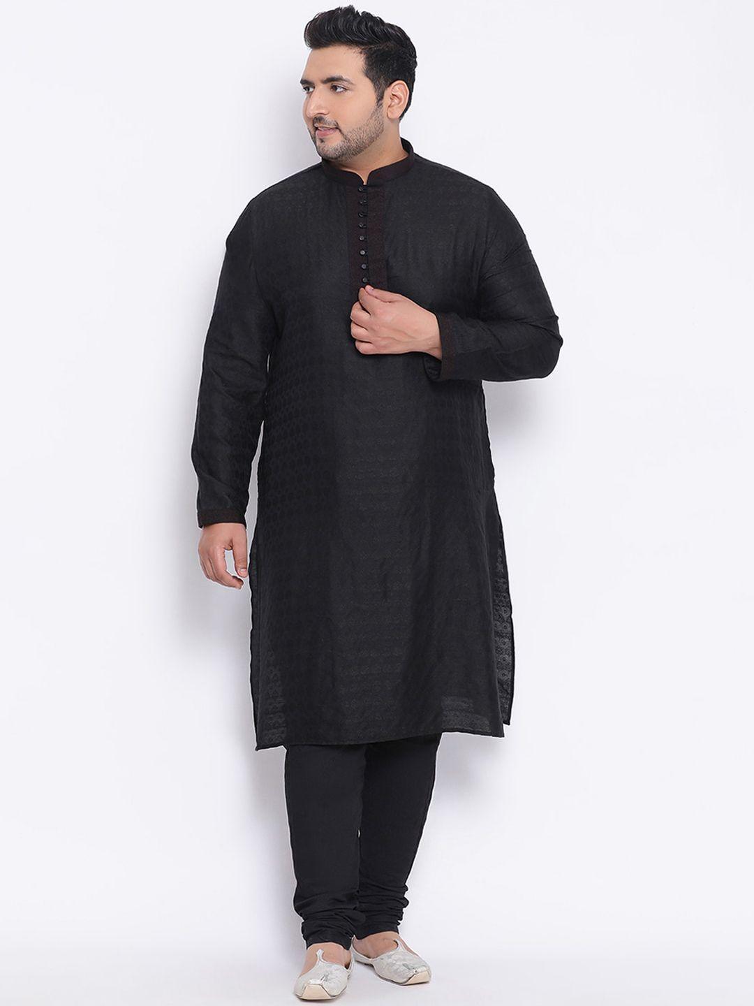 kisah plus men black solid straight kurta