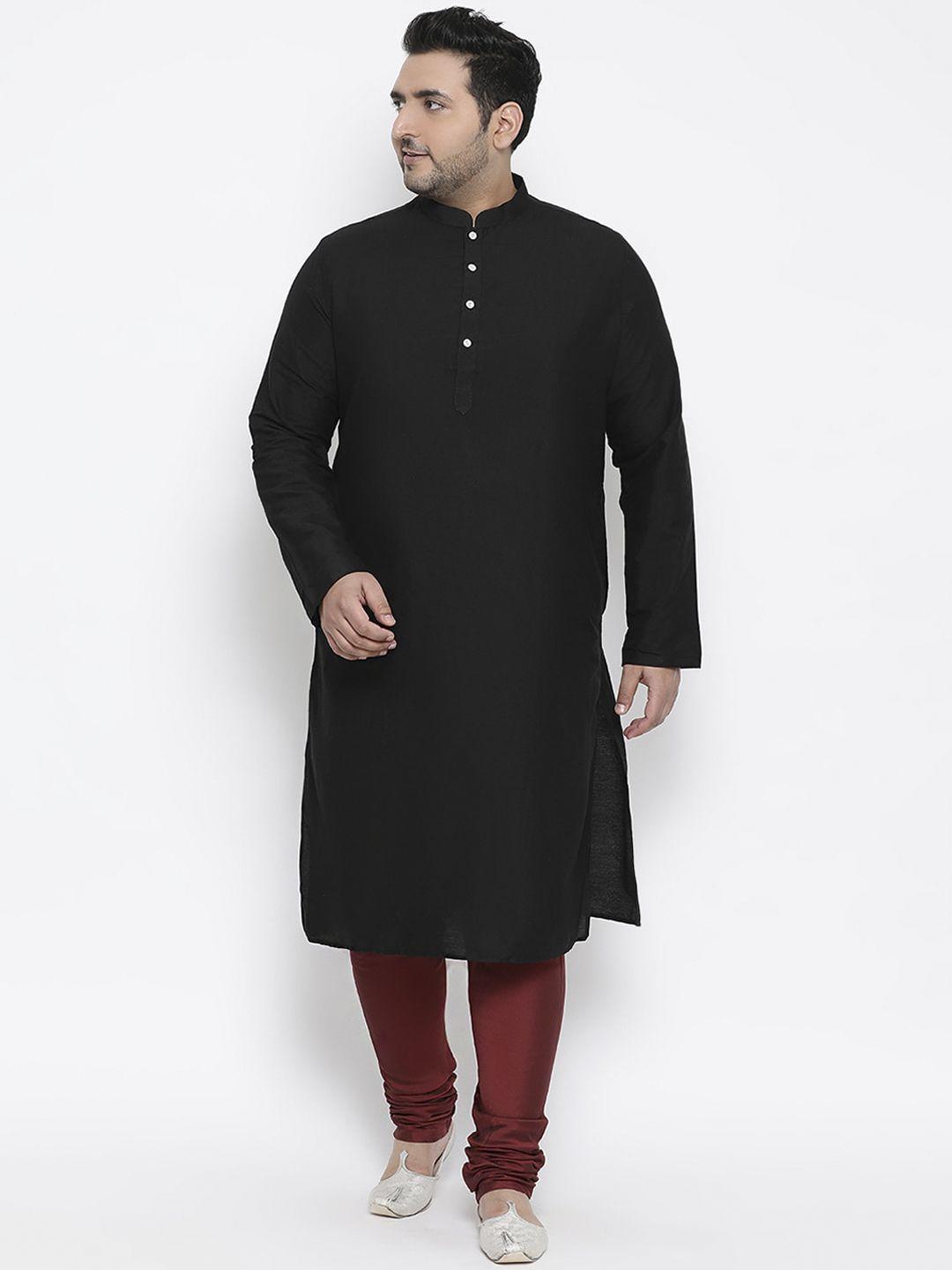 kisah plus men black solid straight kurta