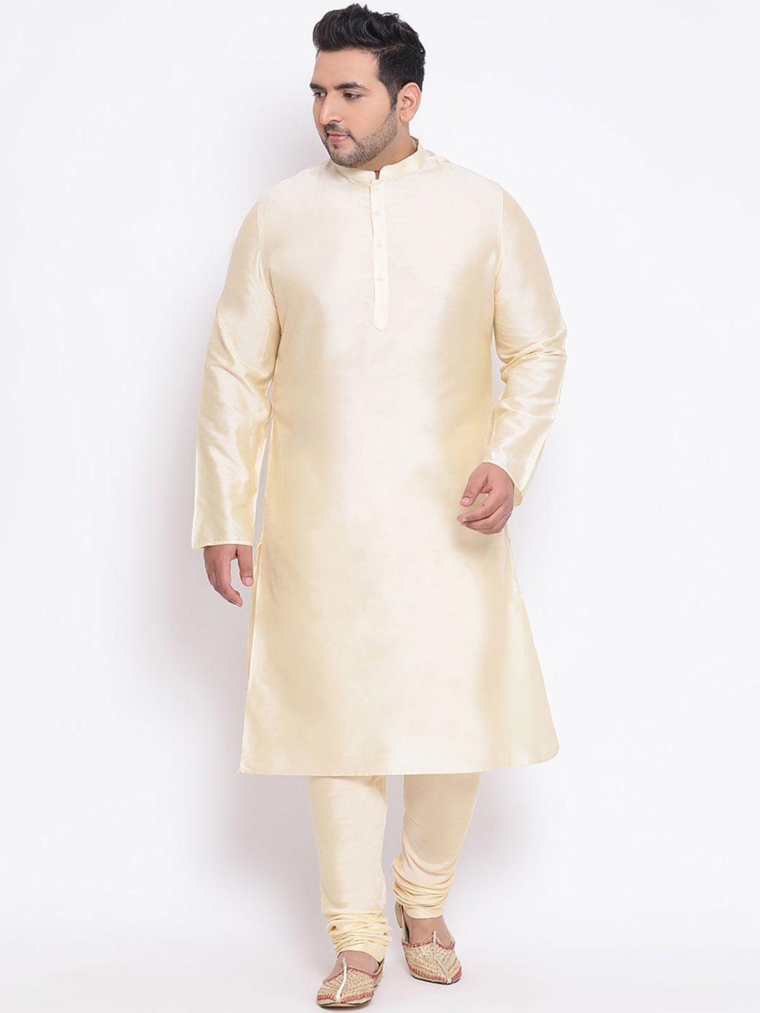 kisah plus men cream-coloured solid kurta with pyjamas