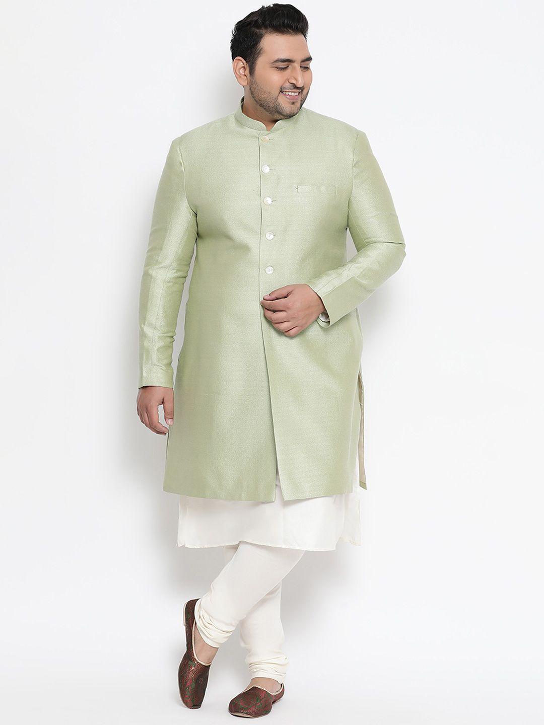 kisah plus men green & white solid sherwani