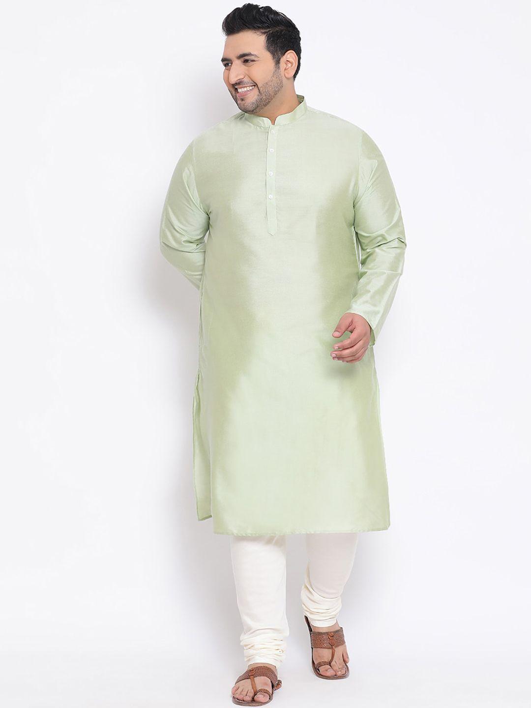 kisah plus men green solid straight kurta