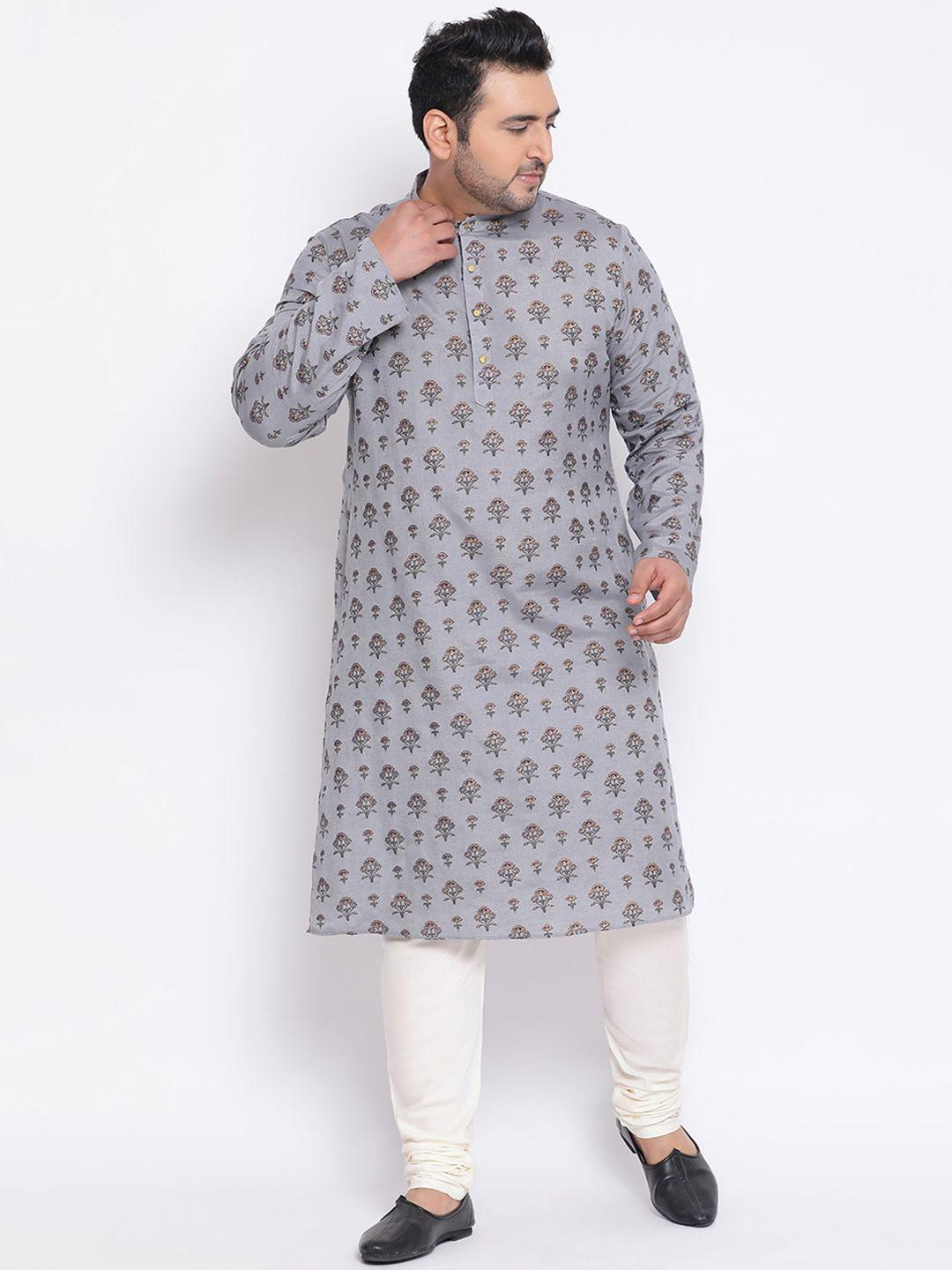 kisah plus men grey printed straight kurta