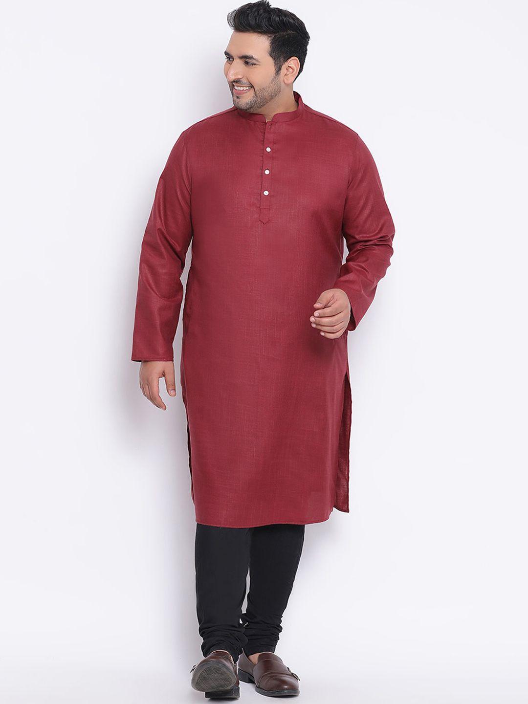 kisah plus men maroon solid straight kurta