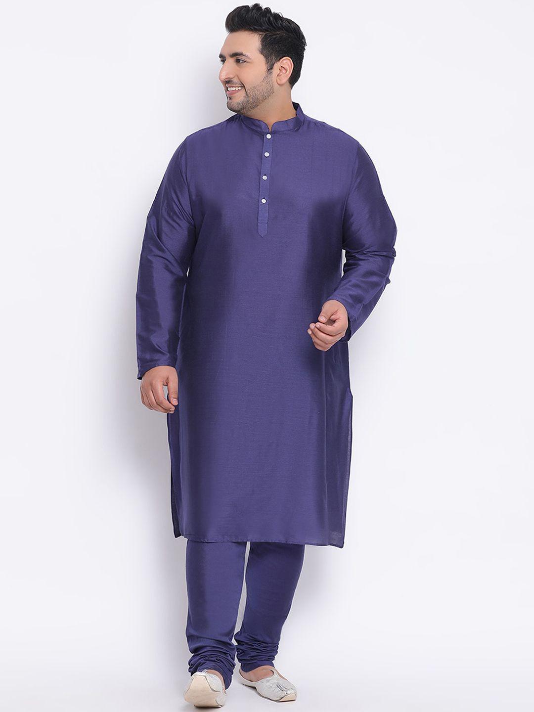 kisah plus men navy blue solid straight kurta