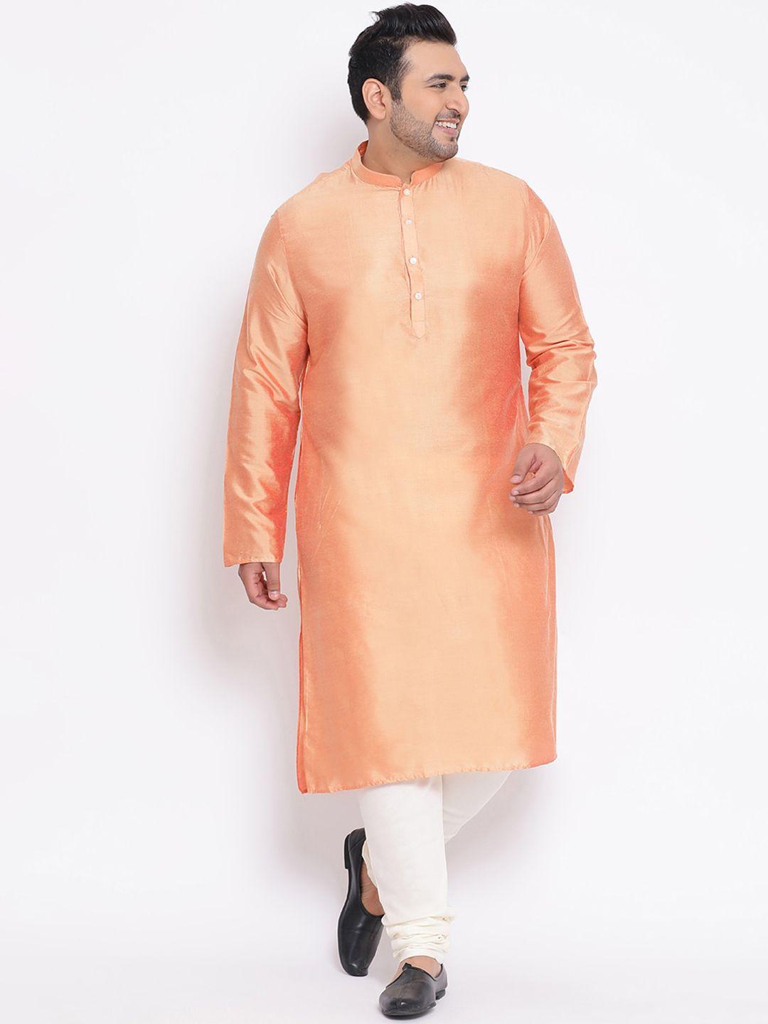 kisah plus men peach-coloured solid straight kurta