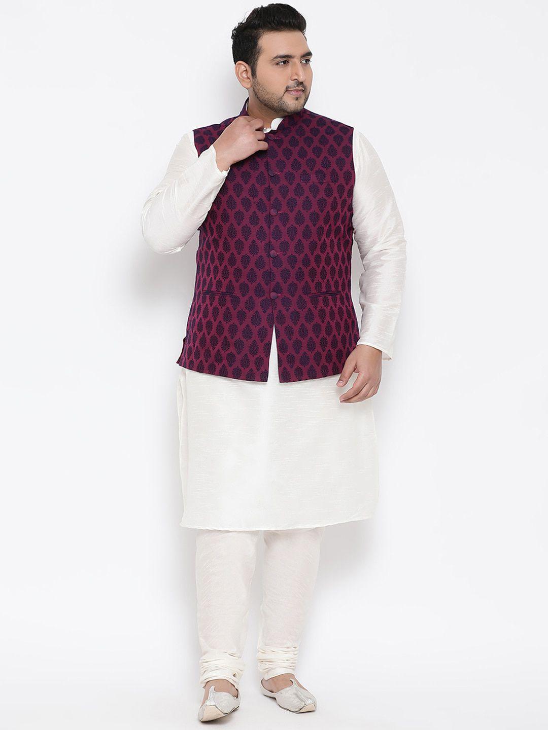 kisah plus men purple & white solid kurta with pyjamas