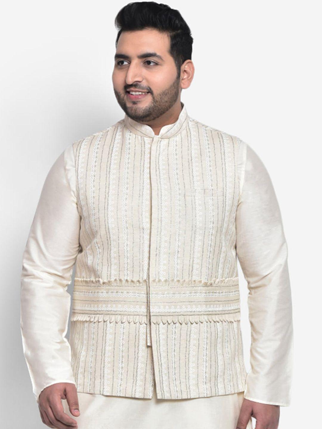kisah plus men white printed woven nehru jackets