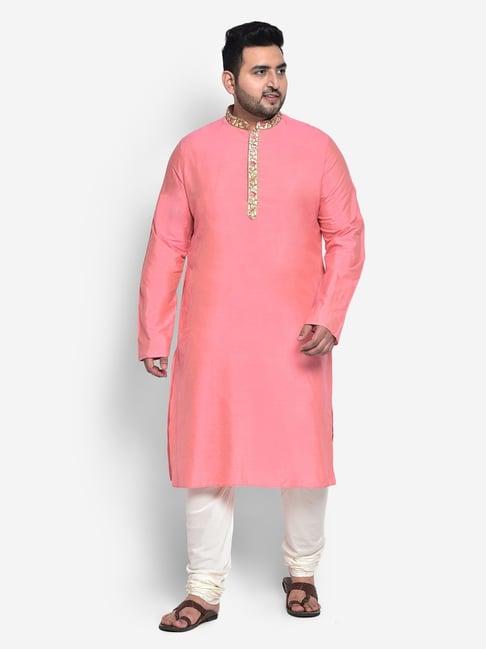 kisah plus soft pink regular fit embroidered kurta bottom set