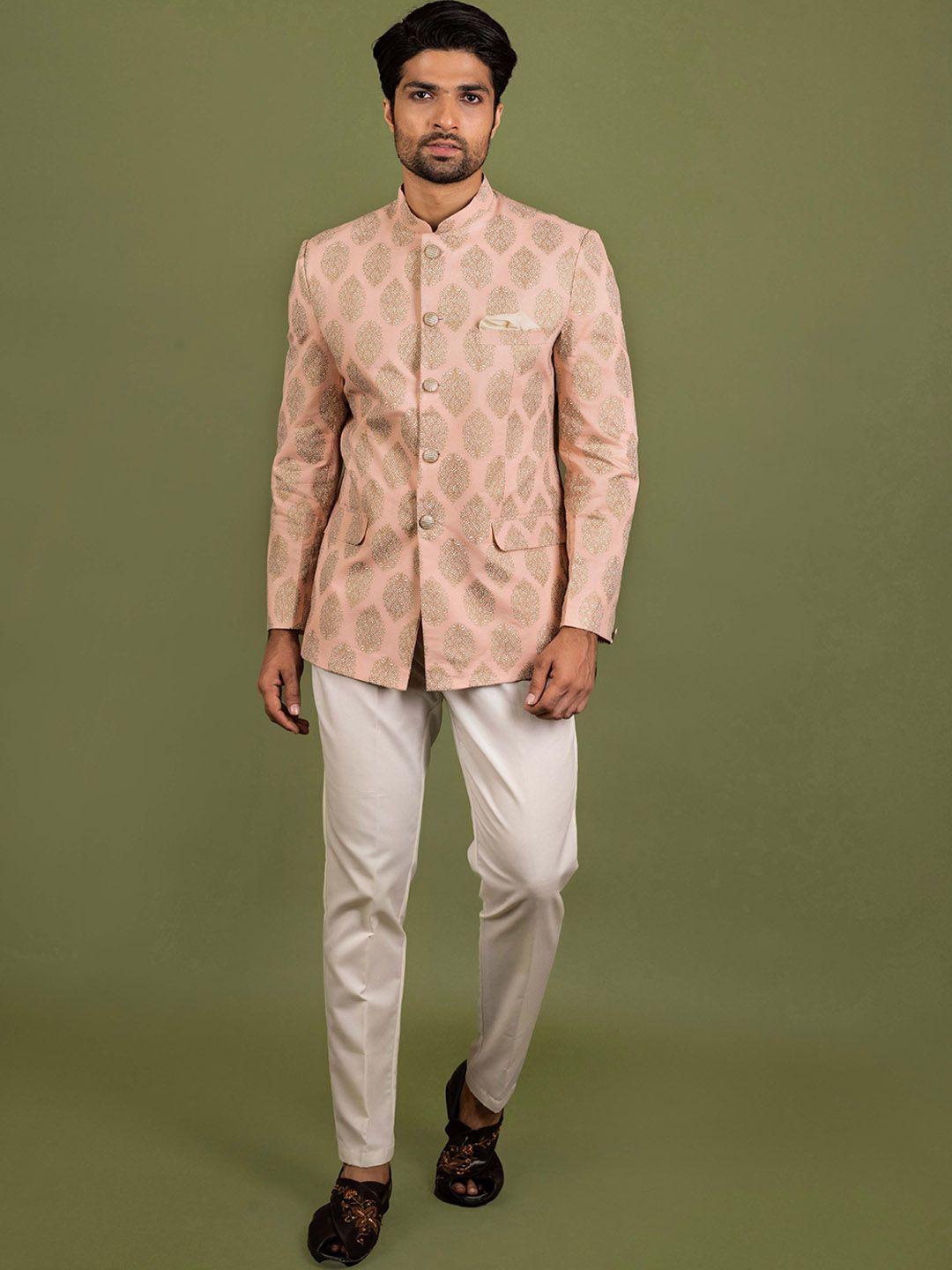 kisah printed mandarin collar 2 piece bandhgala ethnic suits