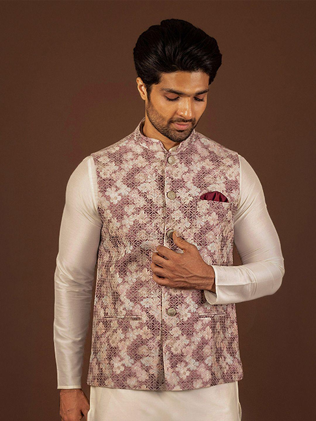 kisah printed mandarin collar nehru jacket