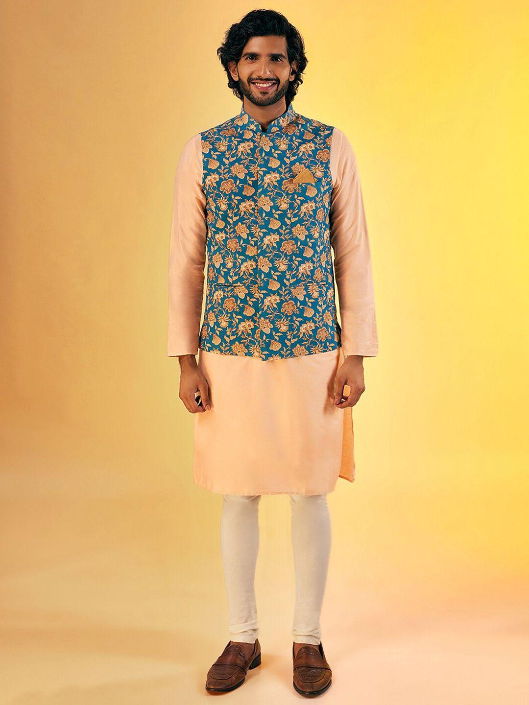 kisah pure cotton straight kurta with churidar & nehru jacket