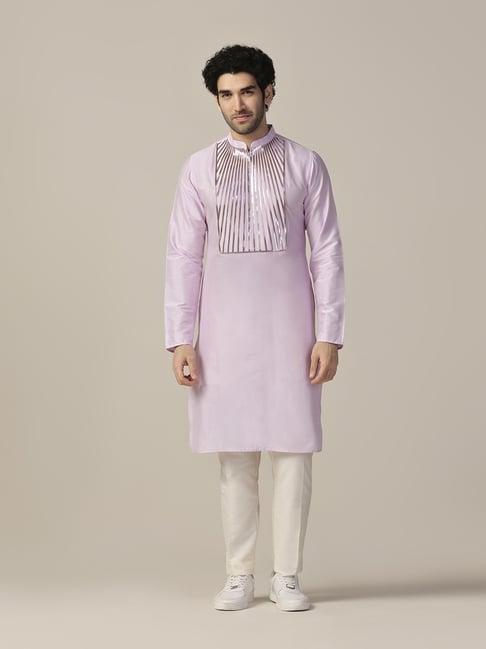 kisah purple & white regular fit embellished kurta bottom set