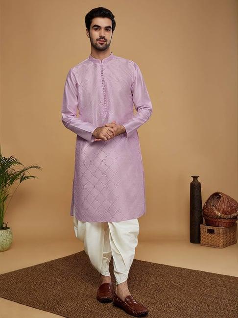 kisah purple & white regular fit embellished kurta bottom set