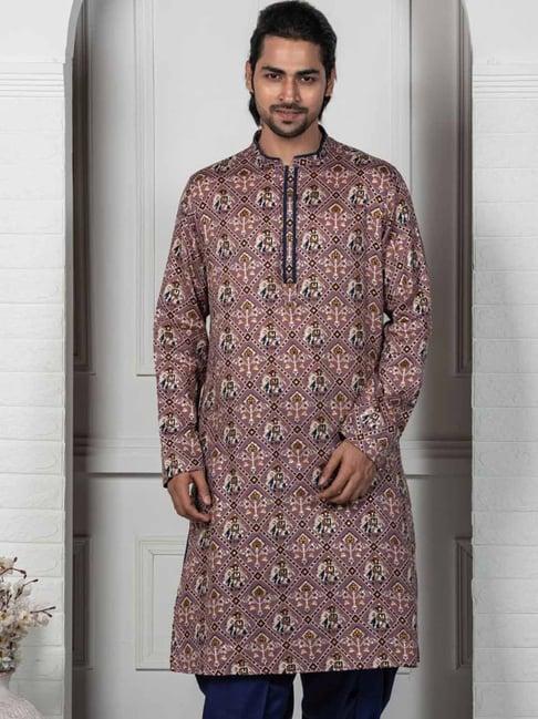 kisah purple cotton regular fit printed kurta