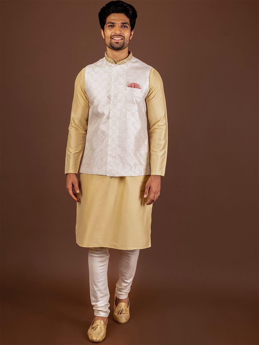 kisah regular kurta with churidar & woven design nehru jacket