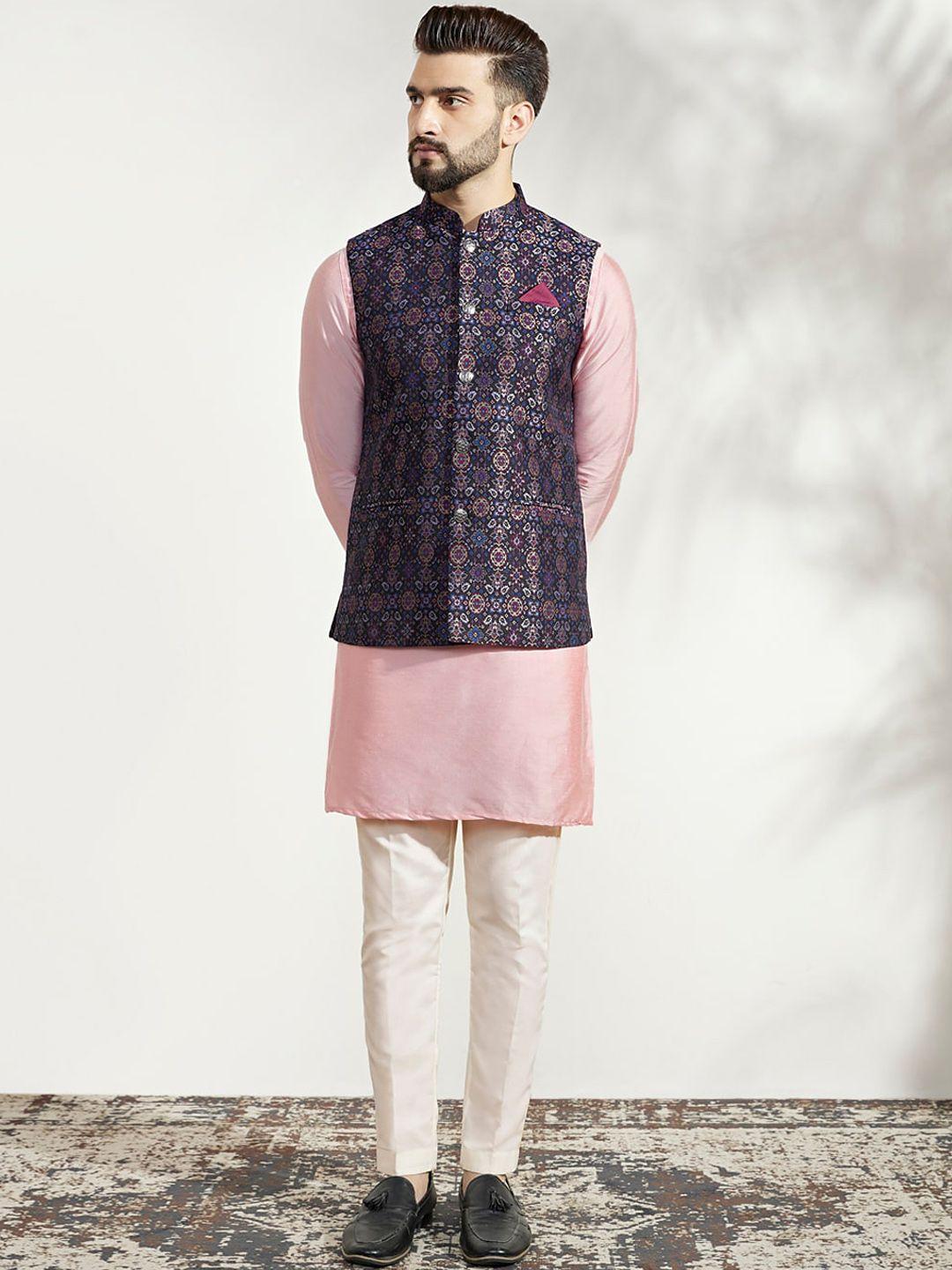 kisah regular kurta with trousers & nehru jacket set