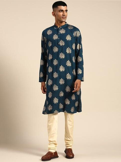 kisah royal blue regular fit printed kurta bottom set