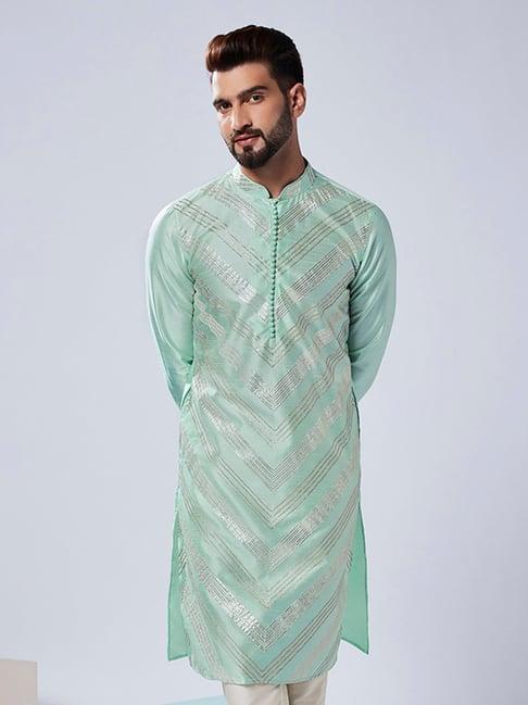 kisah sea green regular fit embellished kurta