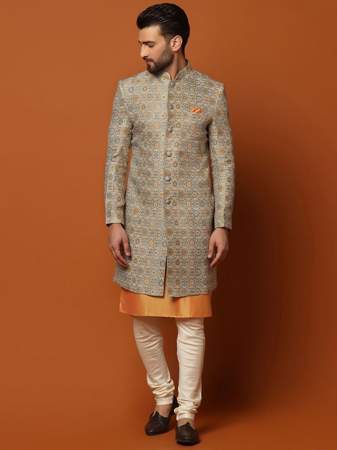 kisah self-design cotton sherwani set