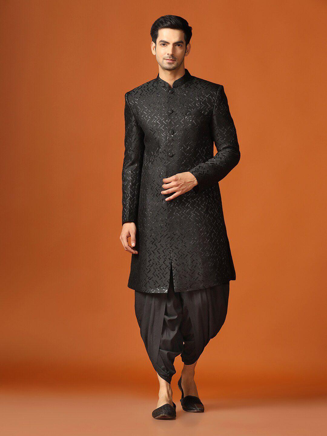 kisah self design mandarin collar sherwani set