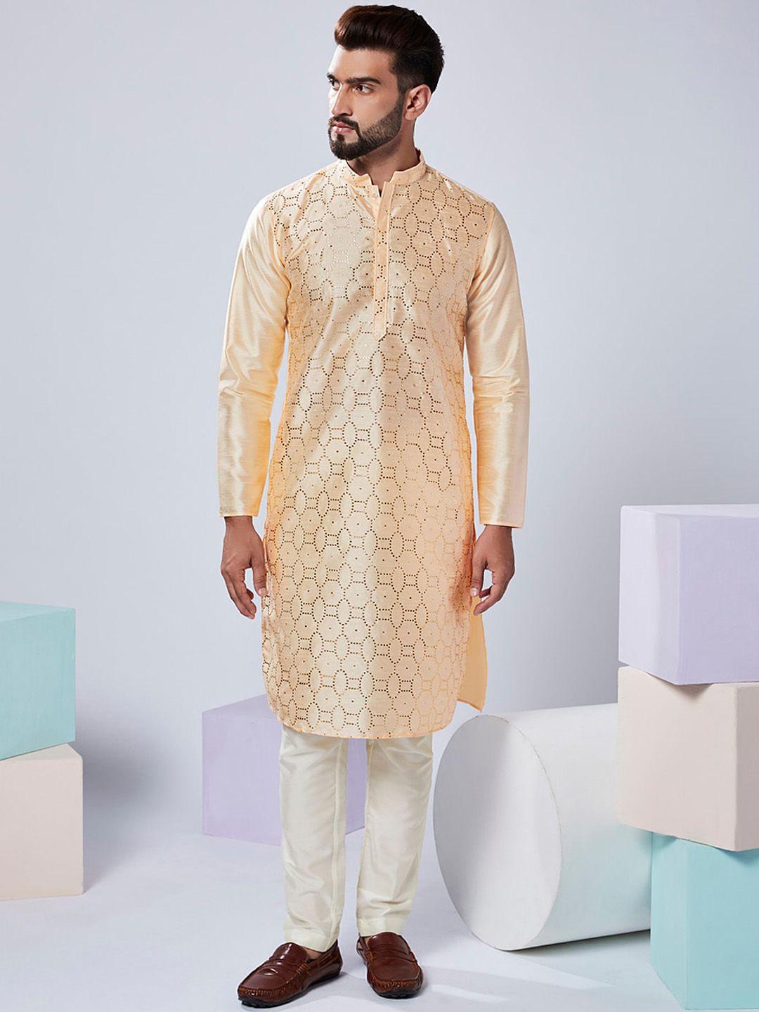 kisah sequinned embellished mandarin collar regular kurta with trousers